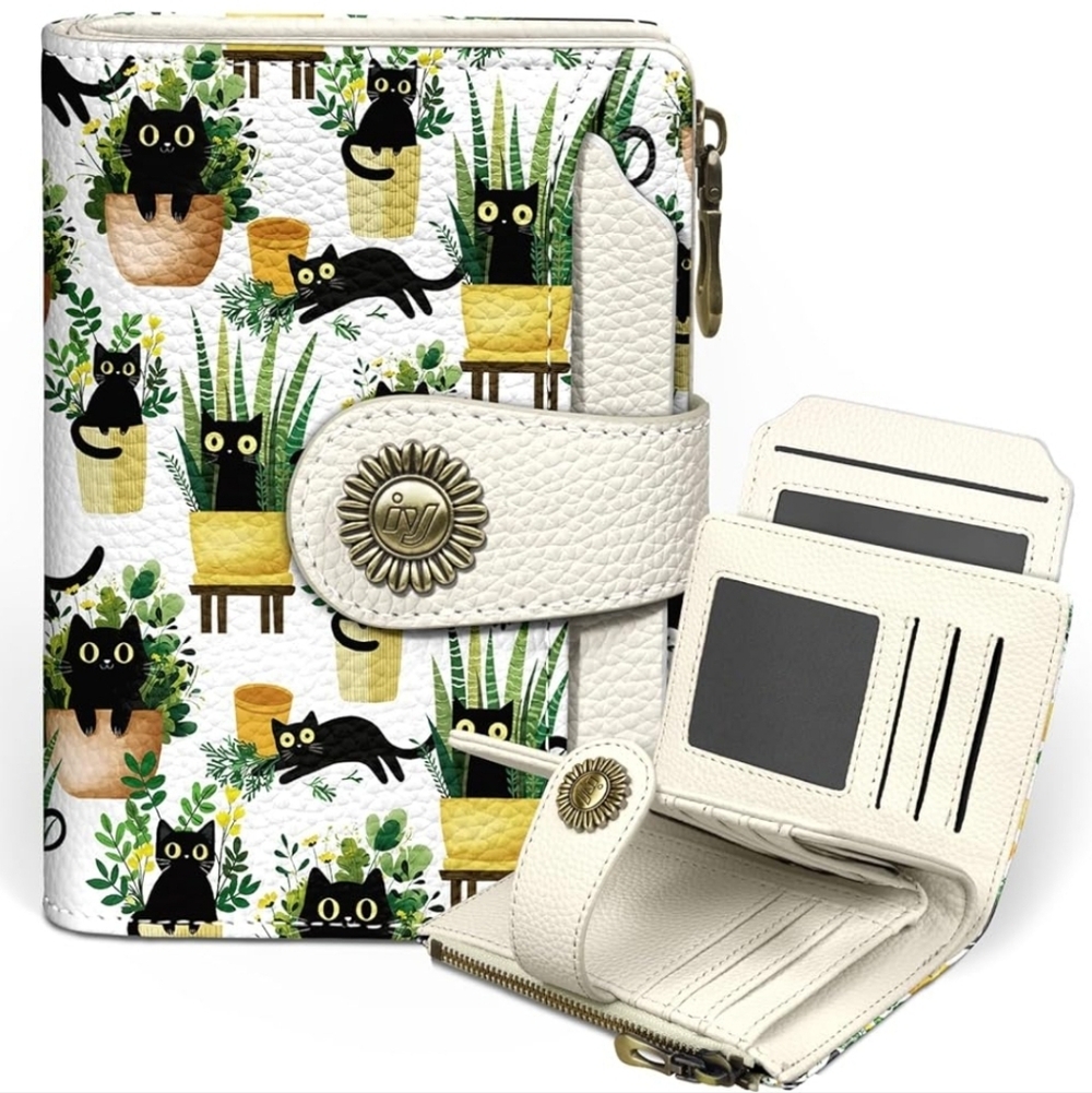 Cat Print White Wallet